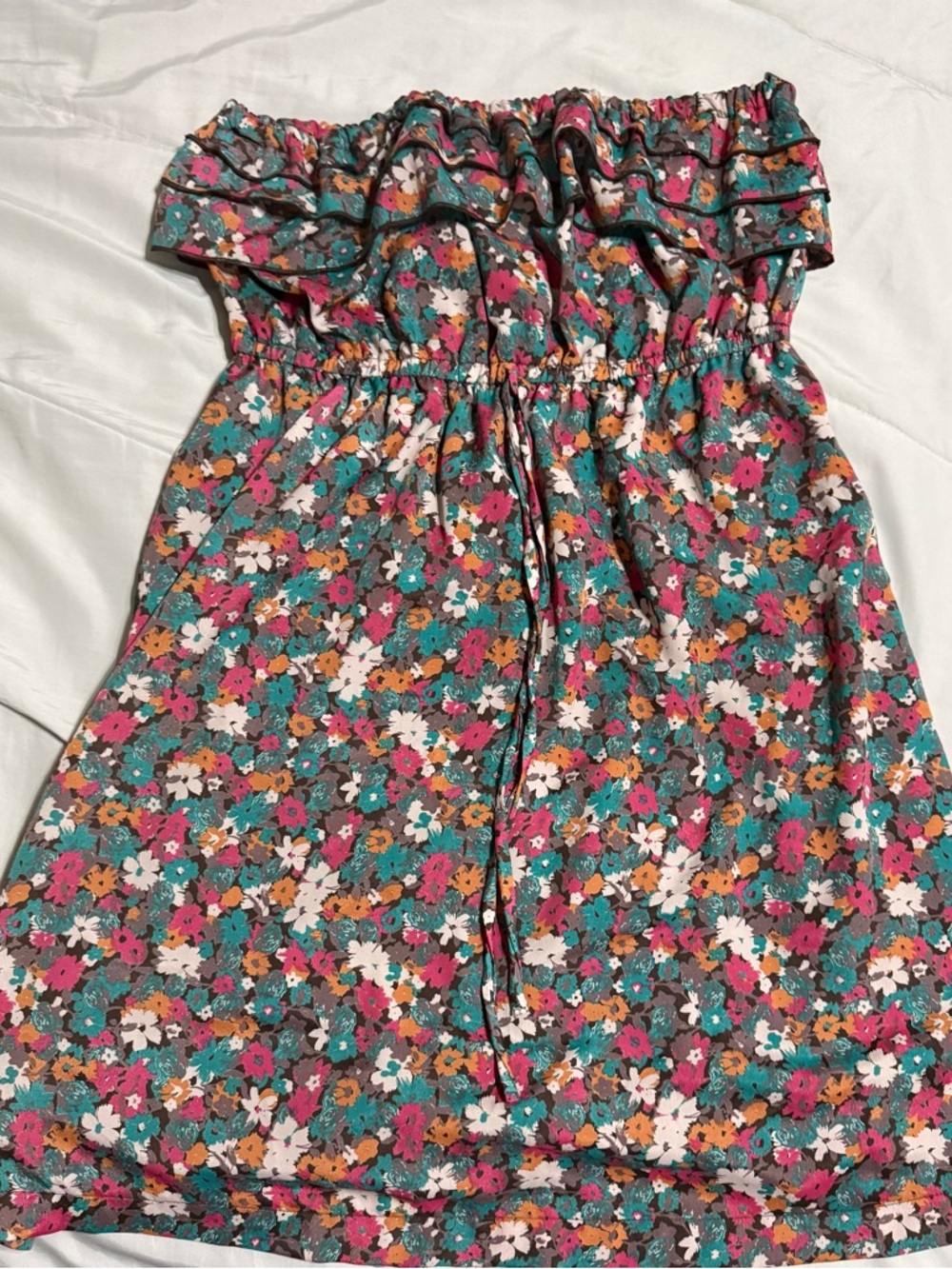 Forever 21 Floral Strapless Dress in Pink, Teal, Mustard